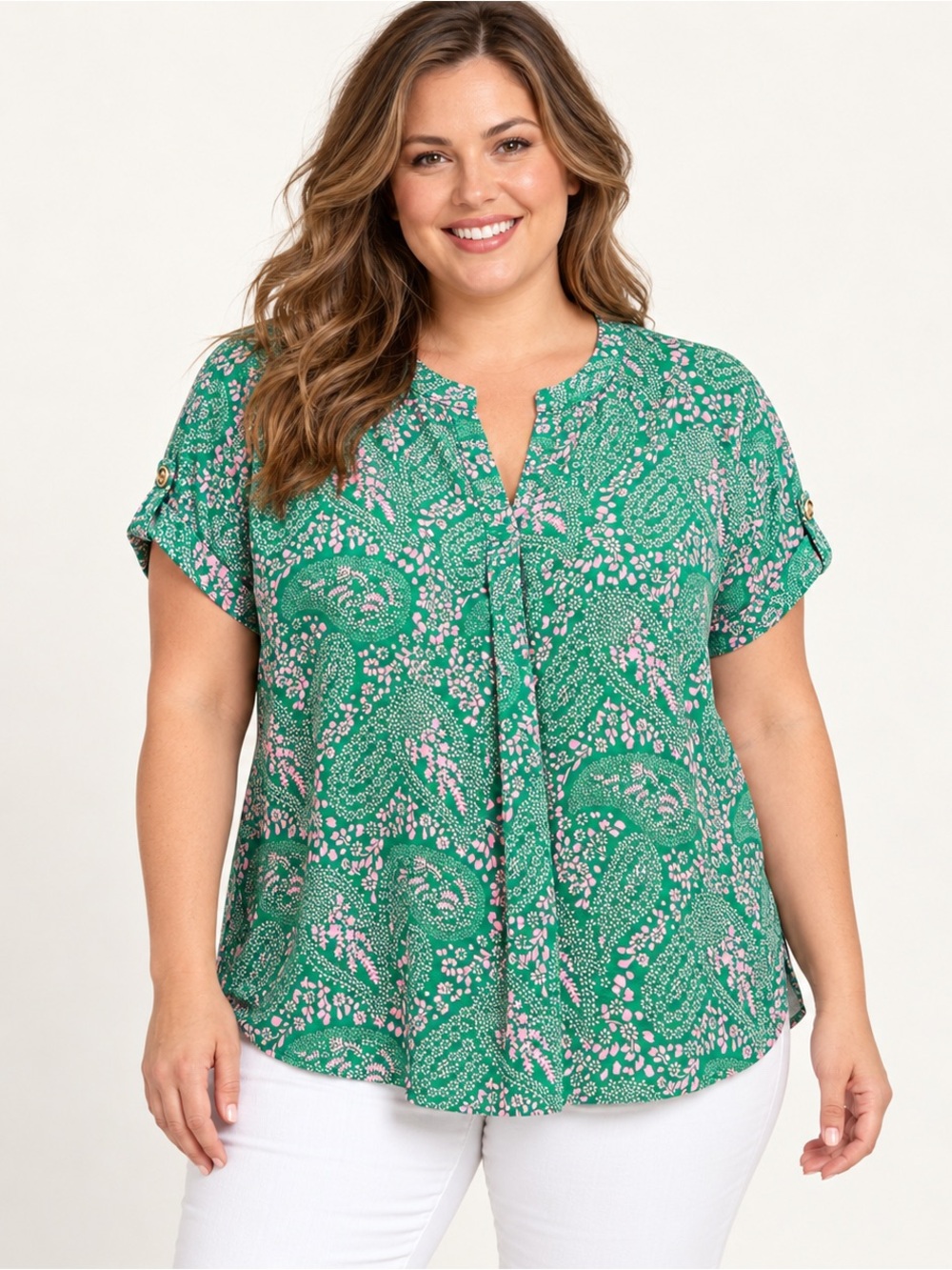 Dear Scarlett Lizzy Green & Pink Floral Paisley Blouse XL NWT